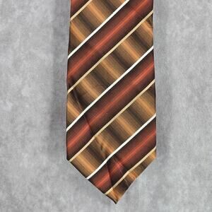 Stafford Essentials Brown Orange‎ Stripe 100% Executive Corporate Mens Neck Tie